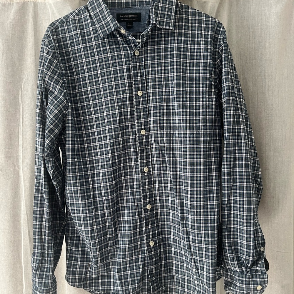 Banana Republic Navy and Yellow Checkered Shirt